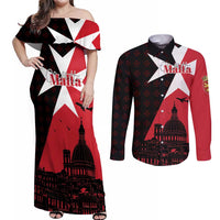 Malta Cross With Valletta Capital Couples Matching Off Shoulder Maxi Dress and Long Sleeve Button Shirt Scenery in Velletta Capital