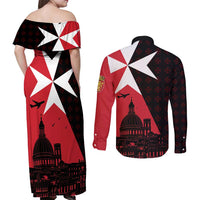 Malta Cross With Valletta Capital Couples Matching Off Shoulder Maxi Dress and Long Sleeve Button Shirt Scenery in Velletta Capital