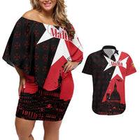 Malta Cross With Valletta Capital Couples Matching Off Shoulder Short Dress and Hawaiian Shirt Scenery in Velletta Capital