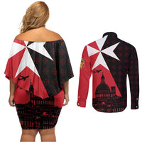 Malta Cross With Valletta Capital Couples Matching Off Shoulder Short Dress and Long Sleeve Button Shirt Scenery in Velletta Capital