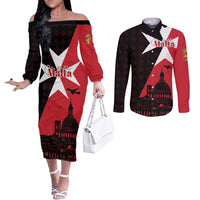 Malta Cross With Valletta Capital Couples Matching Off The Shoulder Long Sleeve Dress and Long Sleeve Button Shirt Scenery in Velletta Capital