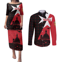 Malta Cross With Valletta Capital Couples Matching Puletasi and Long Sleeve Button Shirt Scenery in Velletta Capital