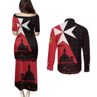 Malta Cross With Valletta Capital Couples Matching Puletasi and Long Sleeve Button Shirt Scenery in Velletta Capital