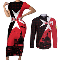 Malta Cross With Valletta Capital Couples Matching Short Sleeve Bodycon Dress and Long Sleeve Button Shirt Scenery in Velletta Capital
