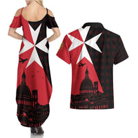 Malta Cross With Valletta Capital Couples Matching Summer Maxi Dress and Hawaiian Shirt Scenery in Velletta Capital