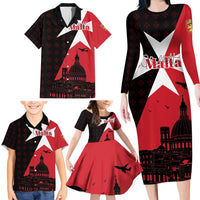 Malta Cross With Valletta Capital Family Matching Long Sleeve Bodycon Dress and Hawaiian Shirt Scenery in Velletta Capital