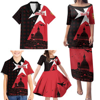 Malta Cross With Valletta Capital Family Matching Puletasi and Hawaiian Shirt Scenery in Velletta Capital