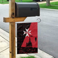 Malta Cross With Valletta Capital Garden Flag Scenery in Velletta Capital