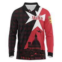 Malta Cross With Valletta Capital Long Sleeve Polo Shirt Scenery in Velletta Capital