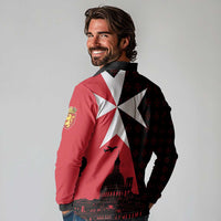 Malta Cross With Valletta Capital Long Sleeve Polo Shirt Scenery in Velletta Capital