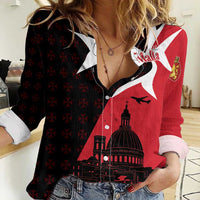 Malta Cross With Valletta Capital Women Casual Shirt Scenery in Velletta Capital