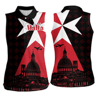 Malta Cross With Valletta Capital Women Sleeveless Polo Shirt Scenery in Velletta Capital