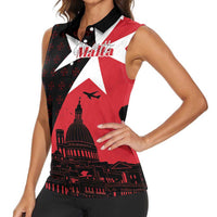 Malta Cross With Valletta Capital Women Sleeveless Polo Shirt Scenery in Velletta Capital