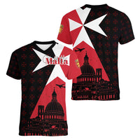 Malta Cross With Valletta Capital Women V-Neck T-Shirt Scenery in Velletta Capital
