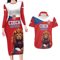 Custom Czech Republic Football Go Champions Couples Matching Long Sleeve Bodycon Dress and Hawaiian Shirt Sporty Style with Lion Mascot