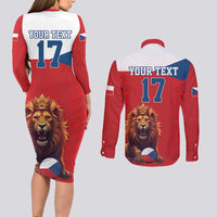 Custom Czech Republic Football Go Champions Couples Matching Long Sleeve Bodycon Dress and Long Sleeve Button Shirt Sporty Style with Lion Mascot