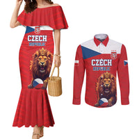 Custom Czech Republic Football Go Champions Couples Matching Mermaid Dress and Long Sleeve Button Shirt Sporty Style with Lion Mascot