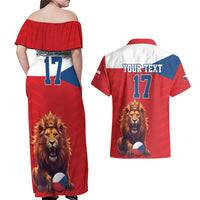 Custom Czech Republic Football Go Champions Couples Matching Off Shoulder Maxi Dress and Hawaiian Shirt Sporty Style with Lion Mascot