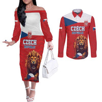 Custom Czech Republic Football Go Champions Couples Matching Off The Shoulder Long Sleeve Dress and Long Sleeve Button Shirt Sporty Style with Lion Mascot