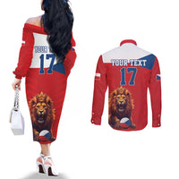 Custom Czech Republic Football Go Champions Couples Matching Off The Shoulder Long Sleeve Dress and Long Sleeve Button Shirt Sporty Style with Lion Mascot