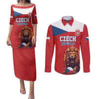 Custom Czech Republic Football Go Champions Couples Matching Puletasi and Long Sleeve Button Shirt Sporty Style with Lion Mascot
