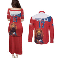 Custom Czech Republic Football Go Champions Couples Matching Puletasi and Long Sleeve Button Shirt Sporty Style with Lion Mascot