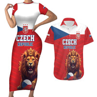 Custom Czech Republic Football Go Champions Couples Matching Short Sleeve Bodycon Dress and Hawaiian Shirt Sporty Style with Lion Mascot