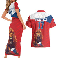 Custom Czech Republic Football Go Champions Couples Matching Short Sleeve Bodycon Dress and Hawaiian Shirt Sporty Style with Lion Mascot