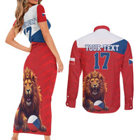 Custom Czech Republic Football Go Champions Couples Matching Short Sleeve Bodycon Dress and Long Sleeve Button Shirt Sporty Style with Lion Mascot