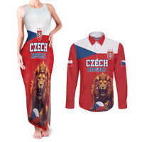 Custom Czech Republic Football Go Champions Couples Matching Tank Maxi Dress and Long Sleeve Button Shirt Sporty Style with Lion Mascot