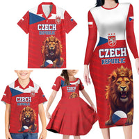 Custom Czech Republic Football Go Champions Family Matching Long Sleeve Bodycon Dress and Hawaiian Shirt Sporty Style with Lion Mascot