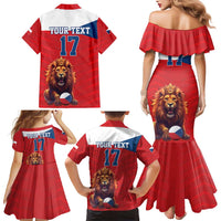 Custom Czech Republic Football Go Champions Family Matching Mermaid Dress and Hawaiian Shirt Sporty Style with Lion Mascot