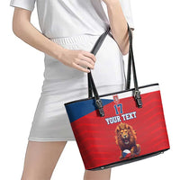 Custom Czech Republic Football Go Champions Leather Tote Bag Sporty Style with Lion Mascot