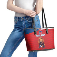 Custom Czech Republic Football Go Champions Leather Tote Bag Sporty Style with Lion Mascot