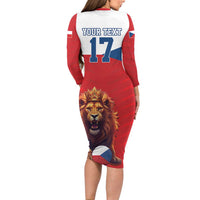 Custom Czech Republic Football Go Champions Long Sleeve Bodycon Dress Sporty Style with Lion Mascot