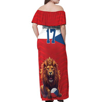Custom Czech Republic Football Go Champions Off Shoulder Maxi Dress Sporty Style with Lion Mascot