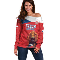 Custom Czech Republic Football Go Champions Off Shoulder Sweater Sporty Style with Lion Mascot