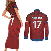 Czech Republic Football Custom Couples Matching Short Sleeve Bodycon Dress and Long Sleeve Button Shirt Sporty Style