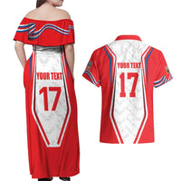 Czech Republic Ice Hockey Custom Couples Matching Off Shoulder Maxi Dress and Hawaiian Shirt Flag Style