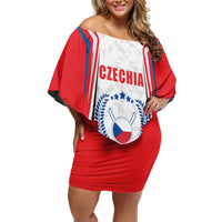 Czech Republic Ice Hockey Custom Family Matching Off Shoulder Short Dress and Hawaiian Shirt Flag Style