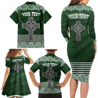 Personalized Celtic Cross Shamrock Ireland Family Matching Long Sleeve Bodycon Dress and Hawaiian Shirt Celtic Knot with Shamrock