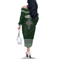Personalized Celtic Cross Shamrock Ireland Family Matching Off The Shoulder Long Sleeve Dress and Hawaiian Shirt Celtic Knot with Shamrock