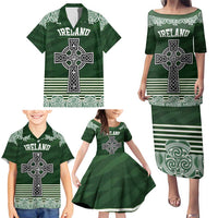 Personalized Celtic Cross Shamrock Ireland Family Matching Puletasi and Hawaiian Shirt Celtic Knot with Shamrock