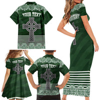 Personalized Celtic Cross Shamrock Ireland Family Matching Short Sleeve Bodycon Dress and Hawaiian Shirt Celtic Knot with Shamrock
