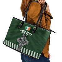 Personalized Celtic Cross Shamrock Ireland Leather Tote Bag Celtic Knot with Shamrock