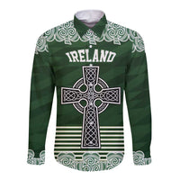 Personalized Celtic Cross Shamrock Ireland Long Sleeve Button Shirt Celtic Knot with Shamrock
