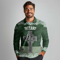 Personalized Celtic Cross Shamrock Ireland Long Sleeve Polo Shirt Celtic Knot with Shamrock