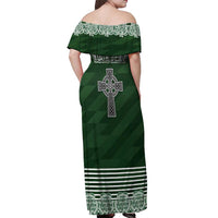 Personalized Celtic Cross Shamrock Ireland Off Shoulder Maxi Dress Celtic Knot with Shamrock