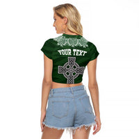 Personalized Celtic Cross Shamrock Ireland Raglan Cropped T Shirt Celtic Knot with Shamrock