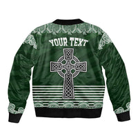 Personalized Celtic Cross Shamrock Ireland Sleeve Zip Bomber Jacket Celtic Knot with Shamrock